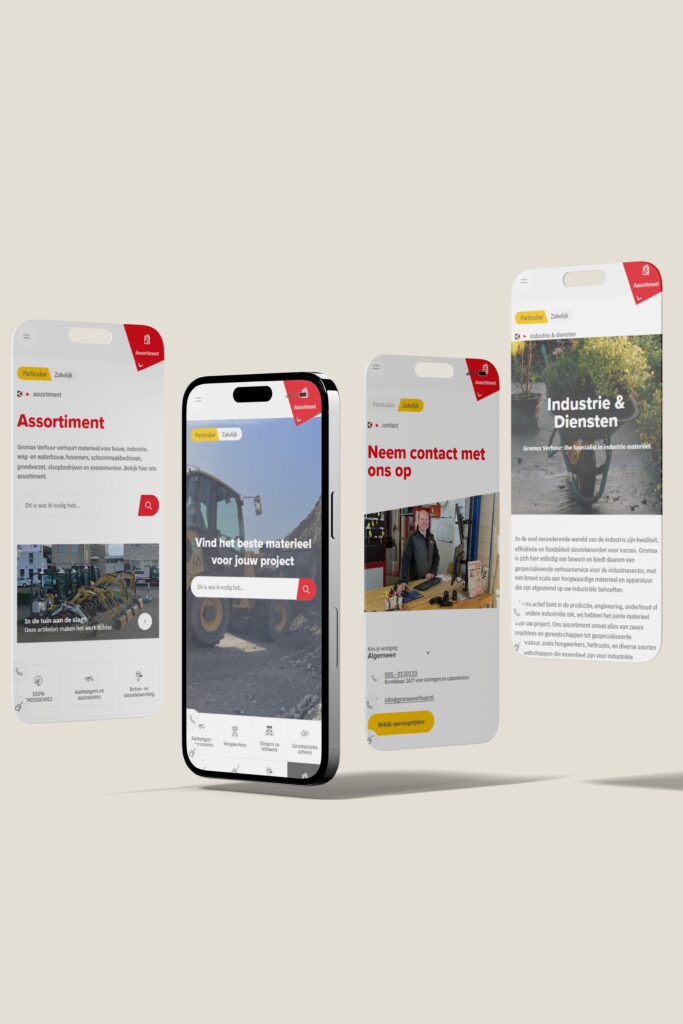 Website van Gromax getoond op telefoon.